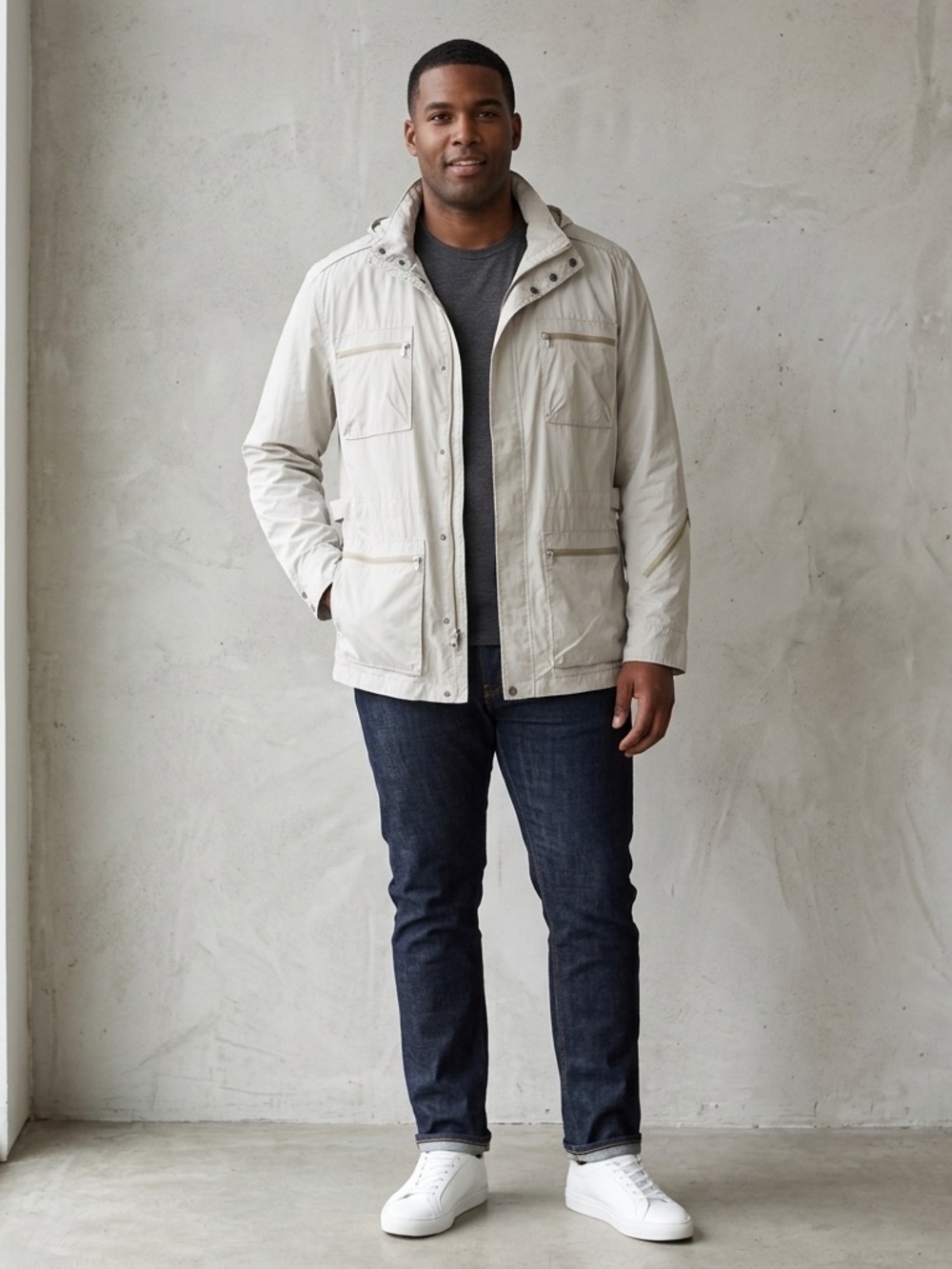 Calvin Klein XXL Beige Lightweight Hooded Utility Jacket